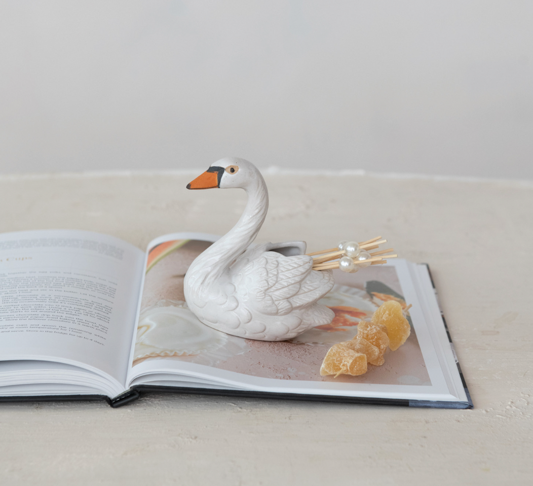 Stoneware Swan Shaped Toothpick Holder