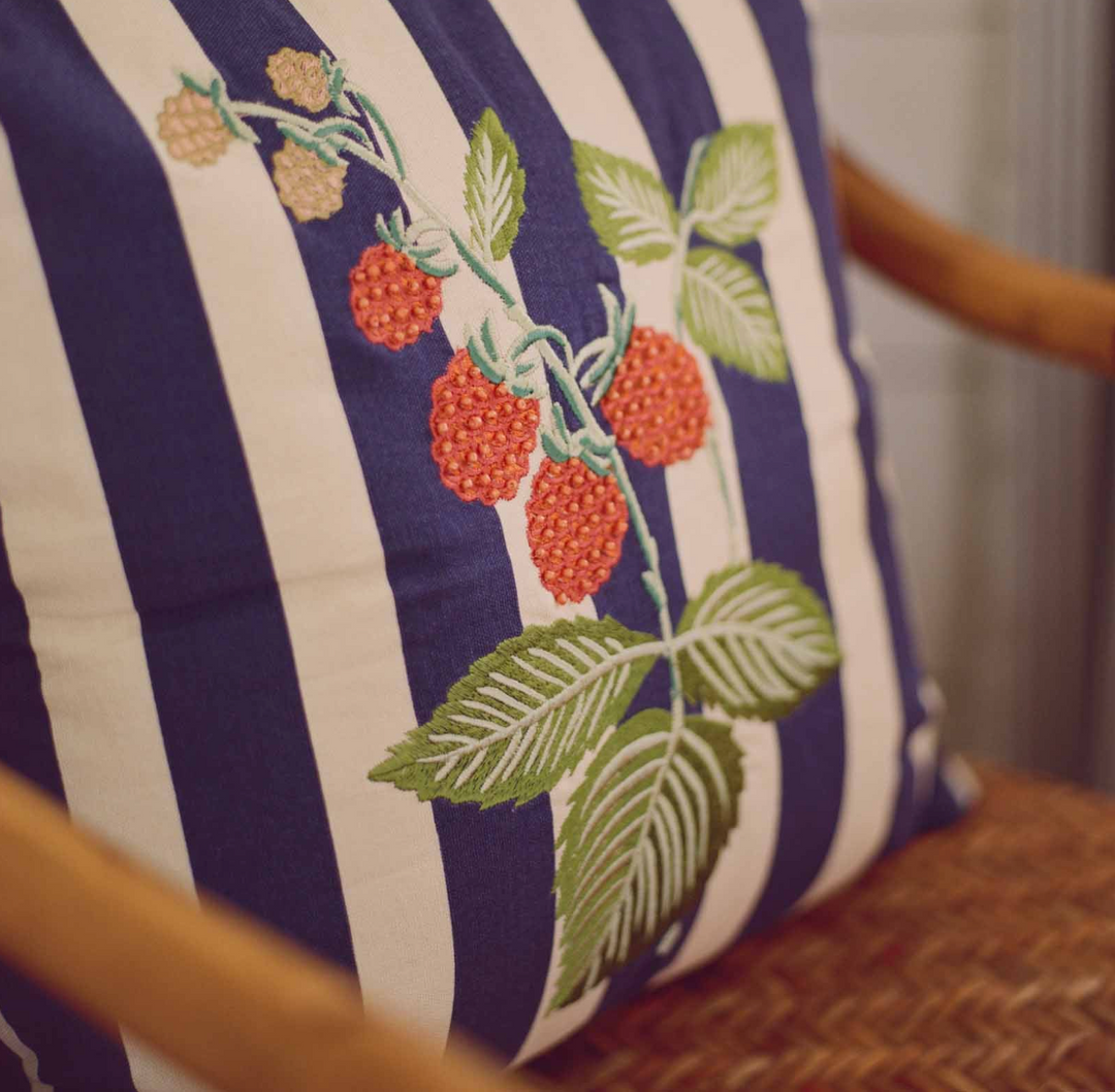 Raspberries Embroidered Pillow, 18x18&