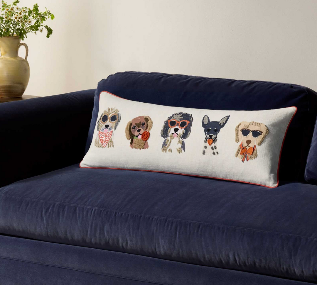 Hot Dogs Embroidered Lumbar Pillow, 13" x 35"