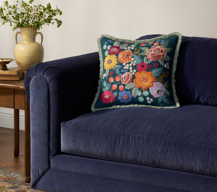 Vintage Garden Embroidered Pillow, 18"x18"