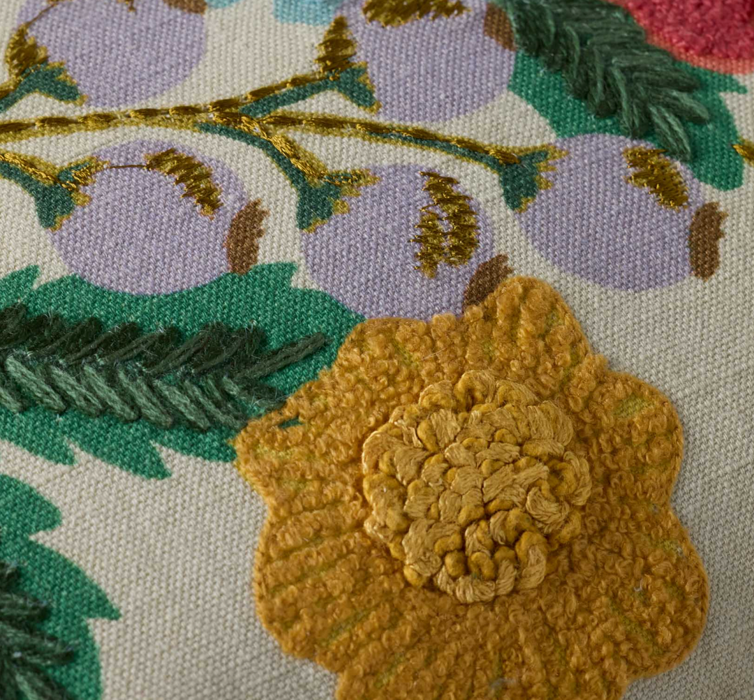 Vintage Garden Embroidered Lumbar Pillow, 13"x21"