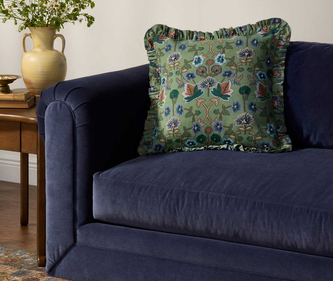 Maple Embroidered Pillow in Green, 18"x18"