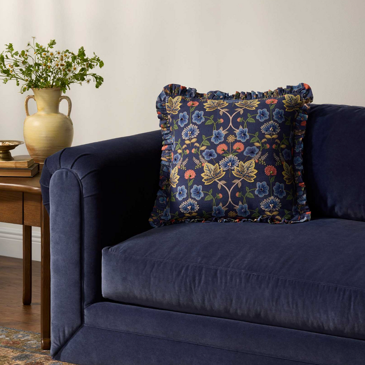 Maple Embroidered Pillow in Blue, 18"x18"