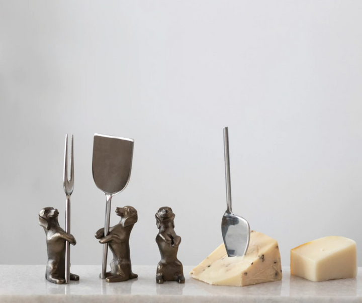 Cheese Knives w/ Dog Stands Set