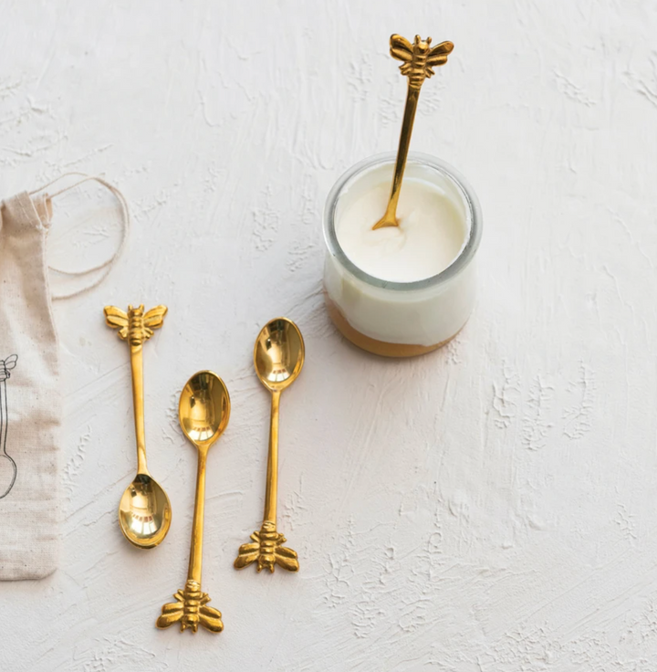 Brass Spoons w/ Bees, Set of 4