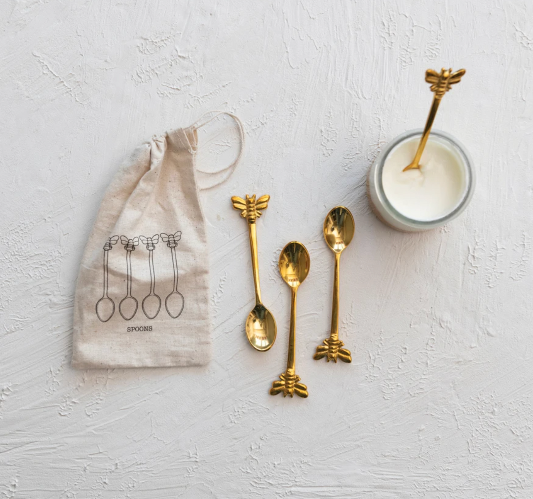 Brass Spoons w/ Bees, Set of 4