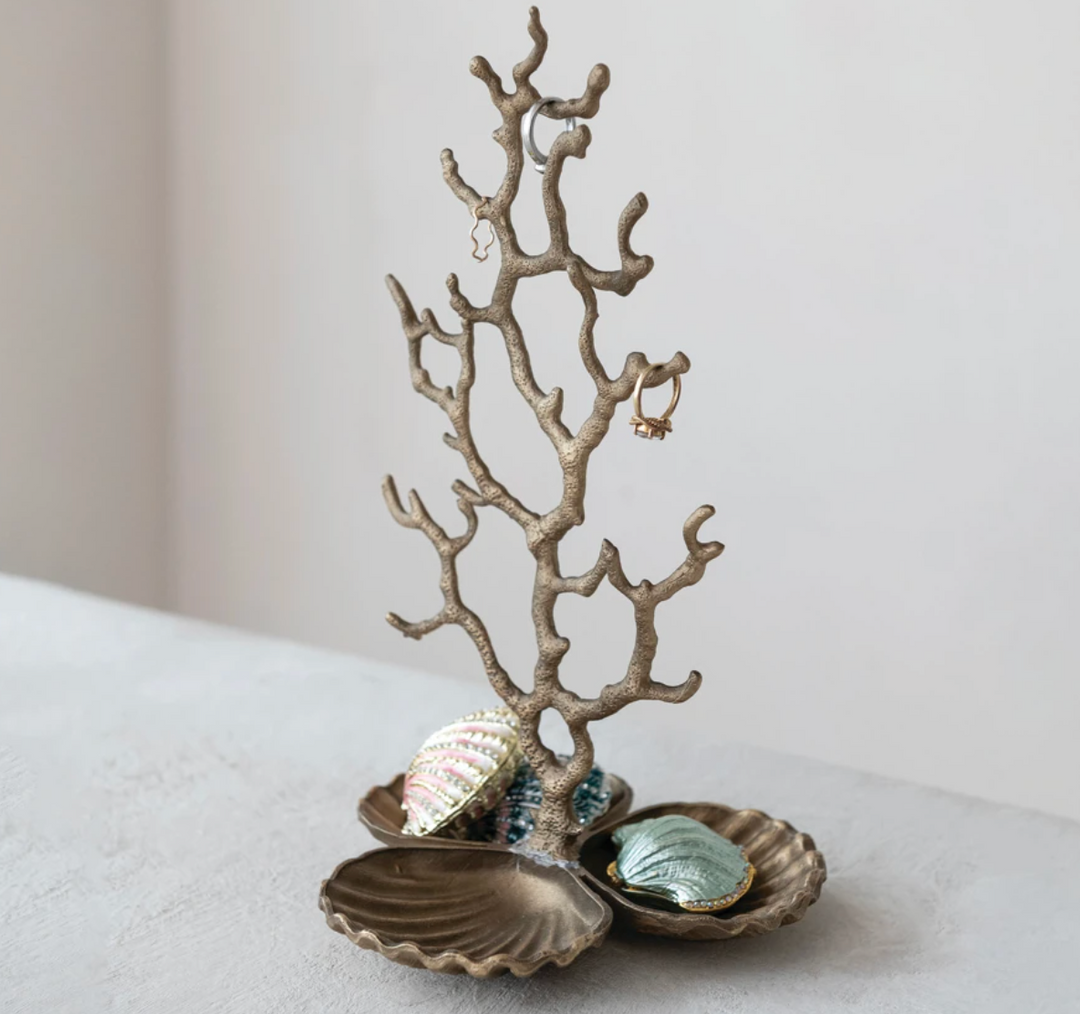 Enameled Metal Shell Shaped Trinket Box with Jewels, 3 Colors