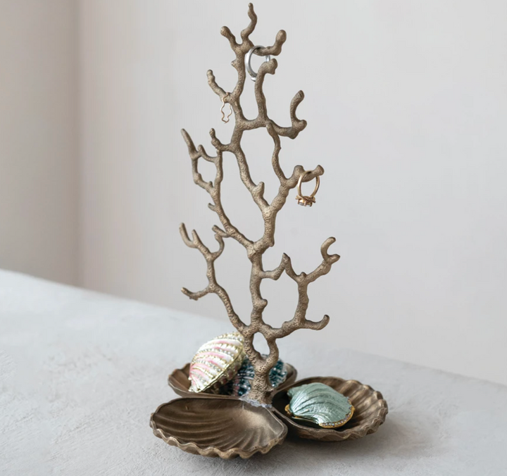 Enameled Metal Shell Shaped Trinket Box with Jewels, 3 Colors