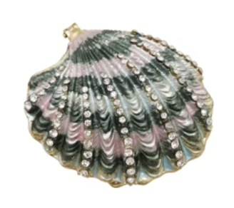Enameled Metal Shell Shaped Trinket Box with Jewels, 3 Colors