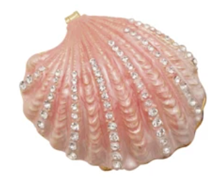 Enameled Metal Shell Shaped Trinket Box with Jewels, 3 Colors