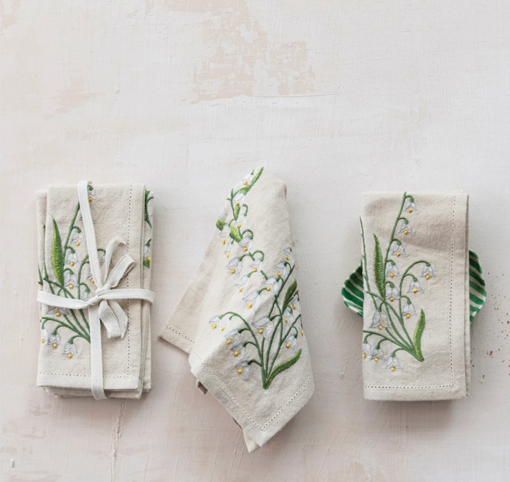 Lily of the Valley Embroidered Napkins, Set of 4