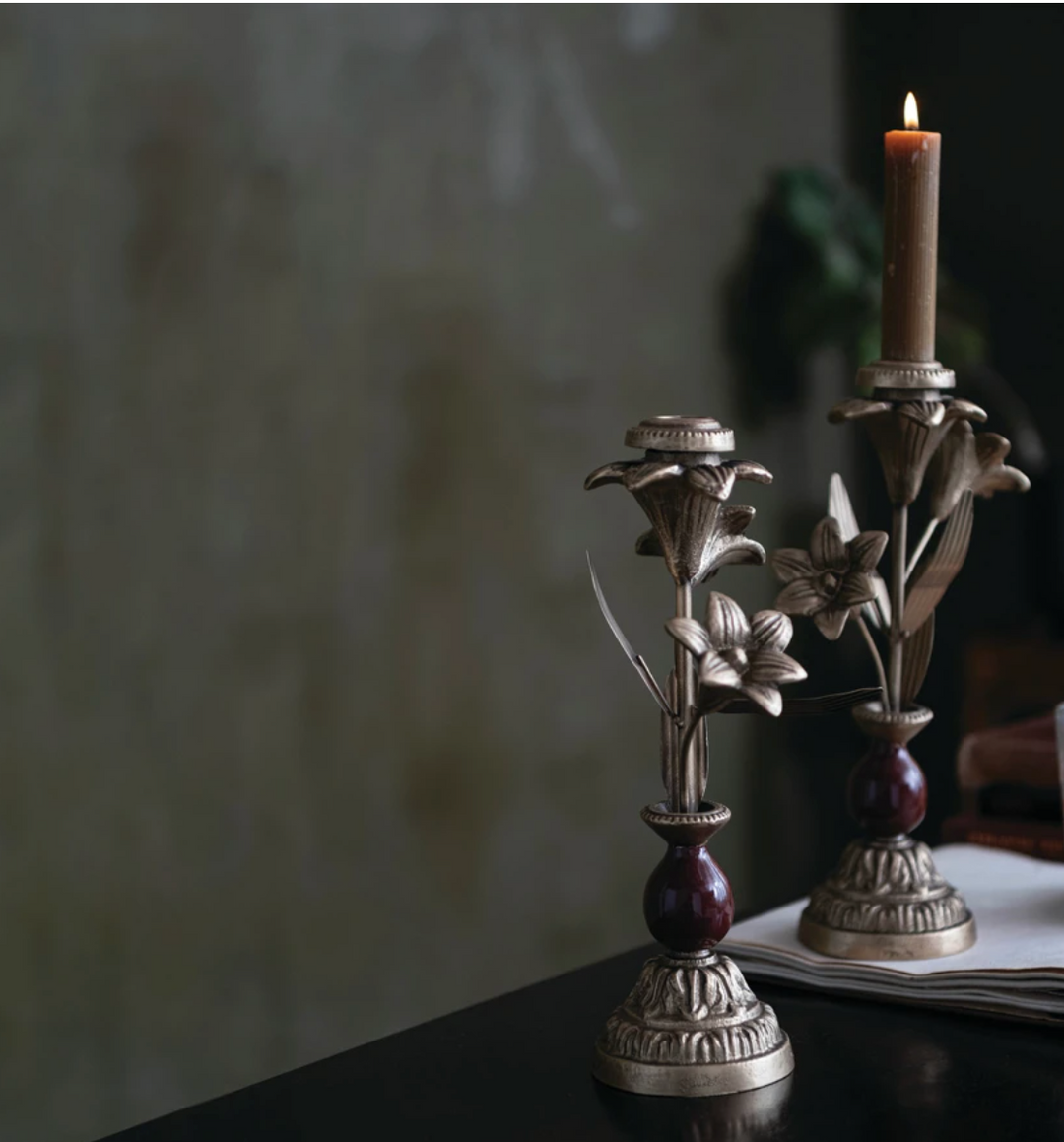 Cast Iron Taper Holder with Flowers