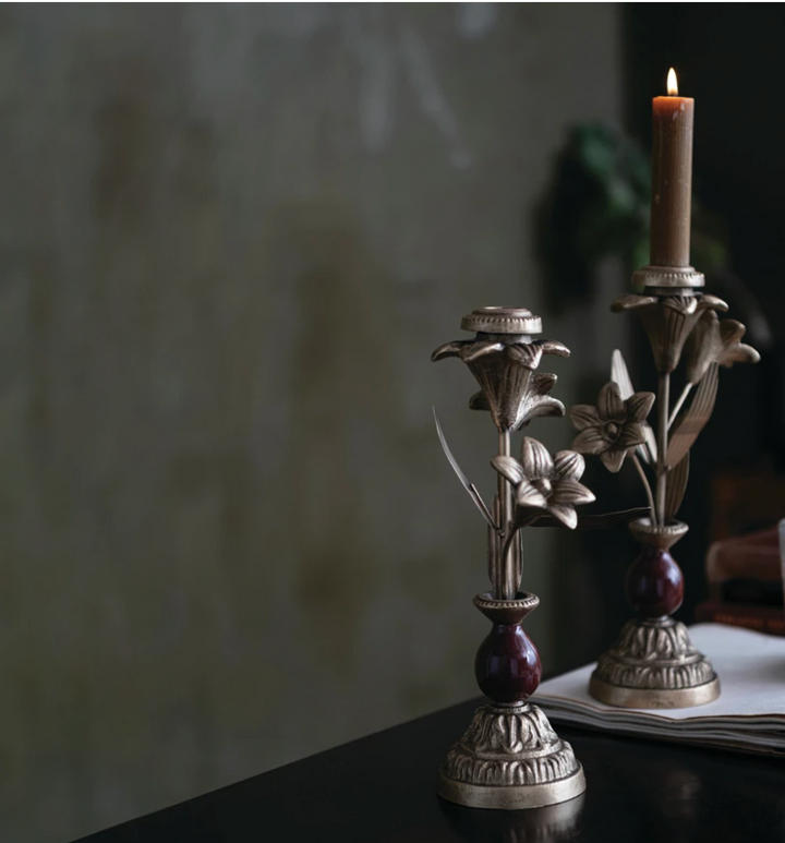 Cast Iron Taper Holder with Flowers