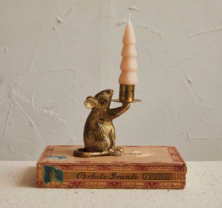 Mouse Taper Holder, Antique Gold Finish