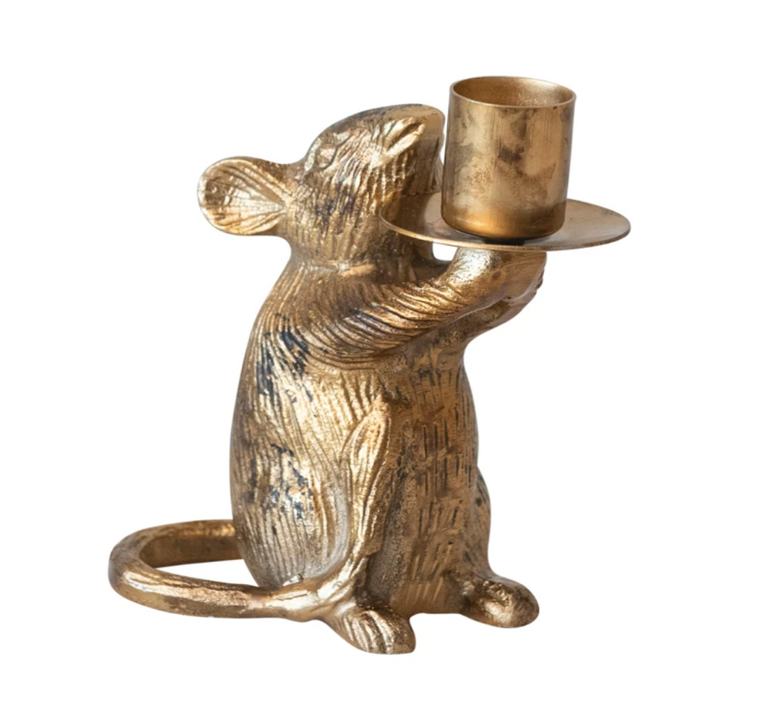 Mouse Taper Holder, Antique Gold Finish