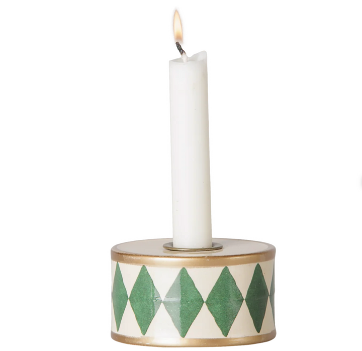 Drum Candle Holder in Green/Off White