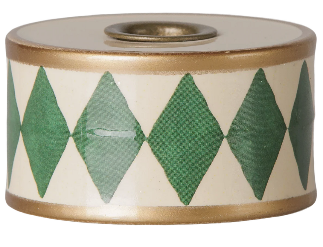 Drum Candle Holder in Green/Off White