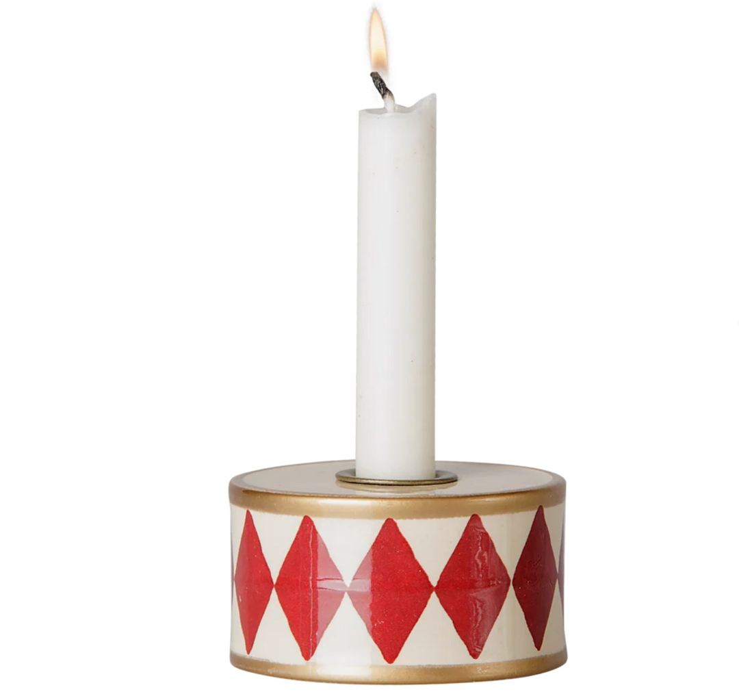 Drum Candle Holder in Red/Off White