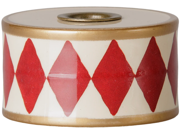 Drum Candle Holder in Red/Off White