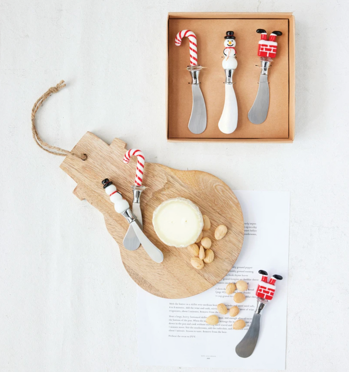 Canape Knives with Glass Holiday Icon Handle, Boxed Set of 3