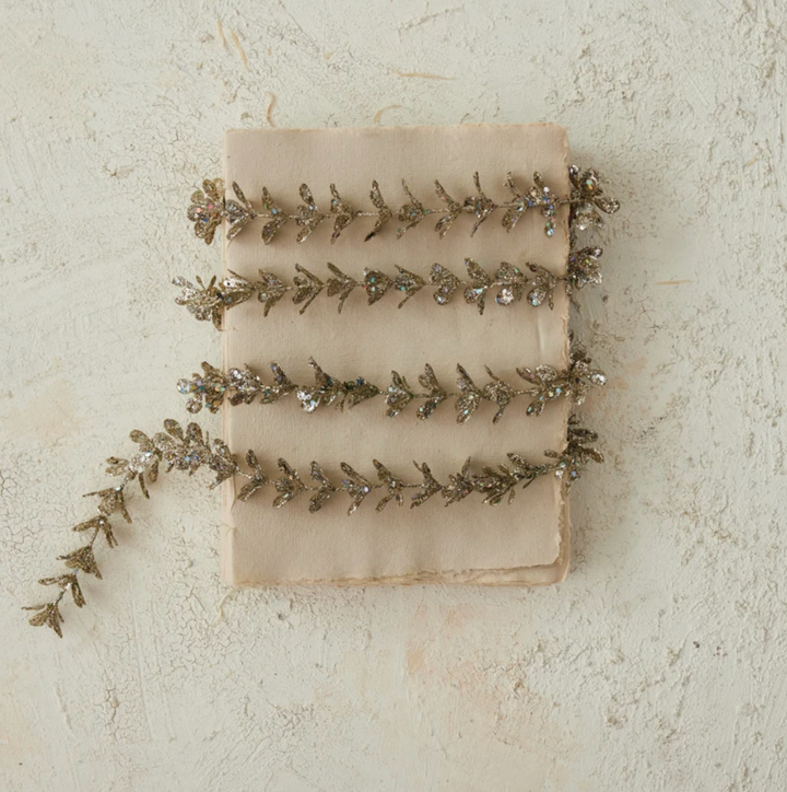 72"L x 1"H Faux Boxwood Garland with Glitter, Champagne Finish