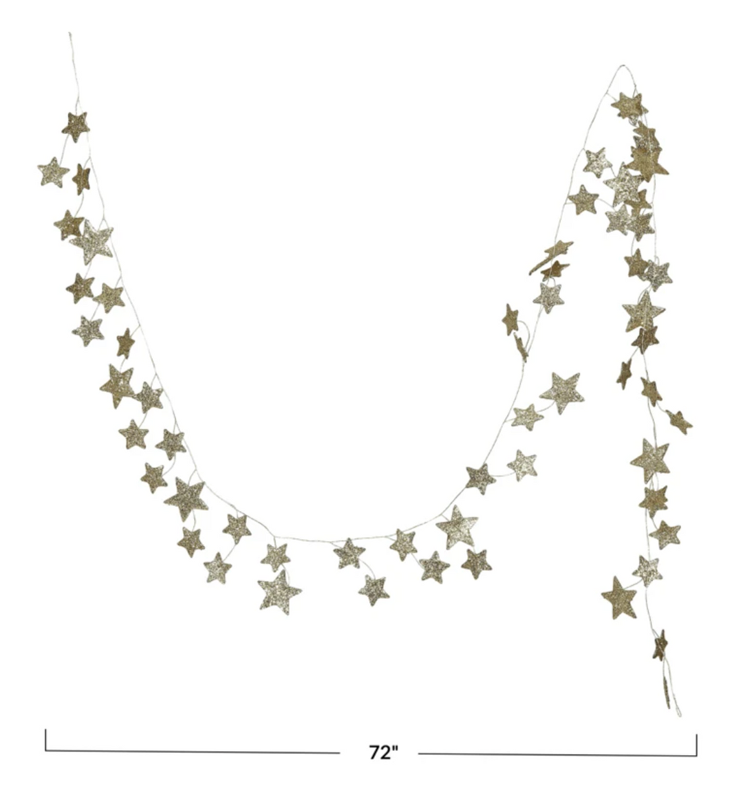 72" Glitter Paper Star Garland, Gold Color