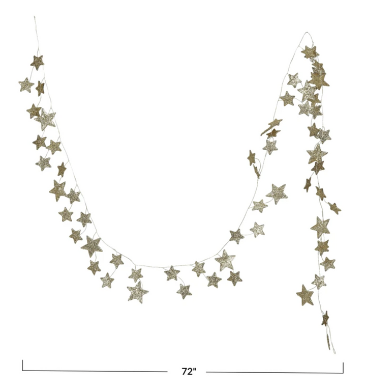 72" Glitter Paper Star Garland, Gold Color