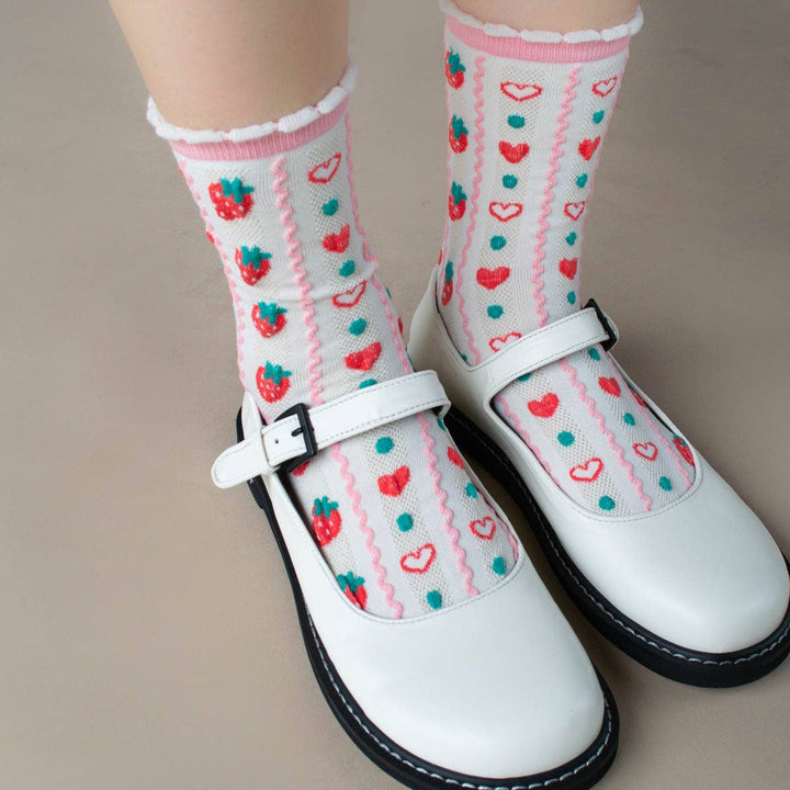 Retro Strawberry Casual Socks in Pink
