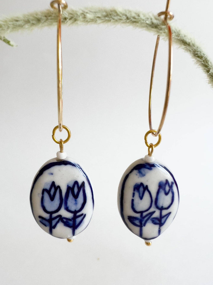 Blue Tulips Hoop Earrings