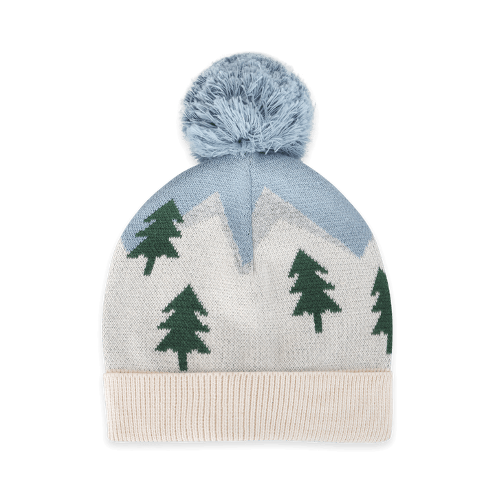 Blue Alpine Peaks Baby Beanie with Pom