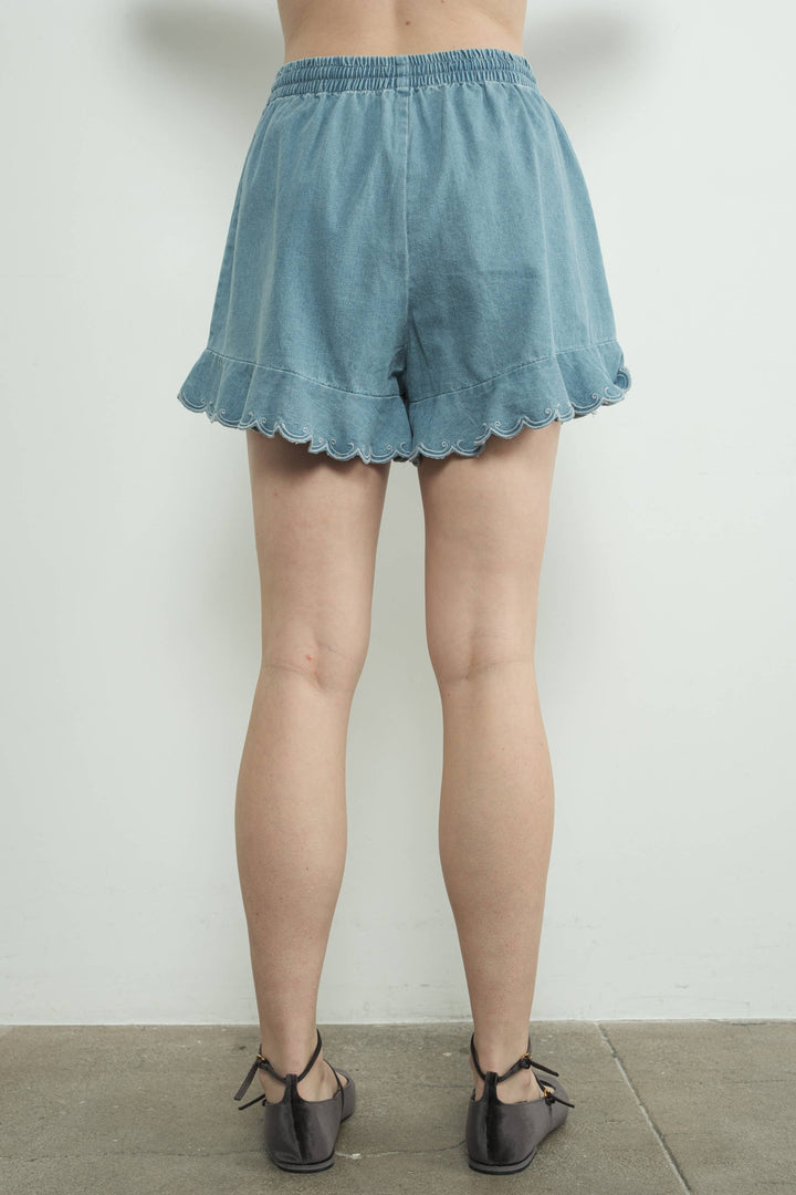 Embroidered Ruffle Hem Shorts