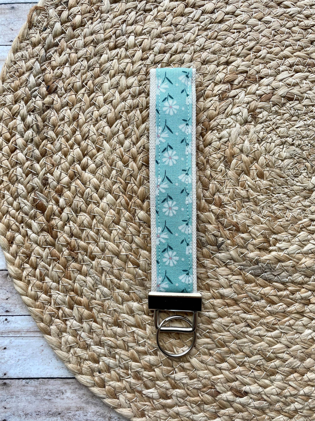 White Floral Keychain Wristlet