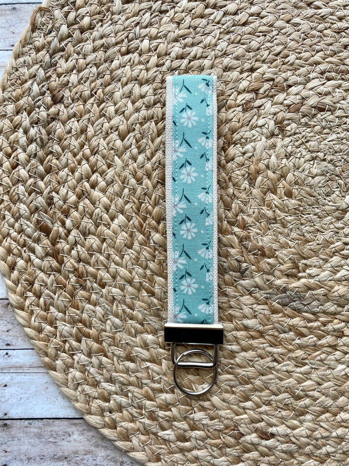 White Floral Keychain Wristlet