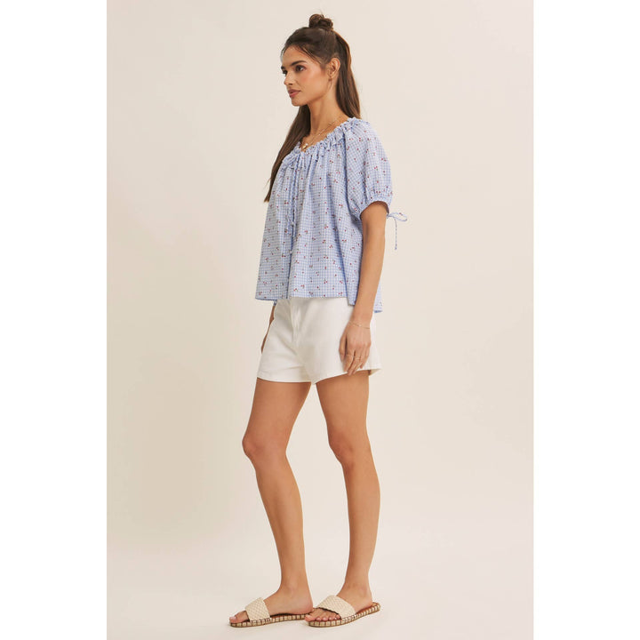 Summer Cherry Gingham Ruffled Blouse