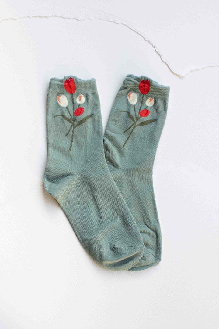 Tulip Bloom Socks in Sage
