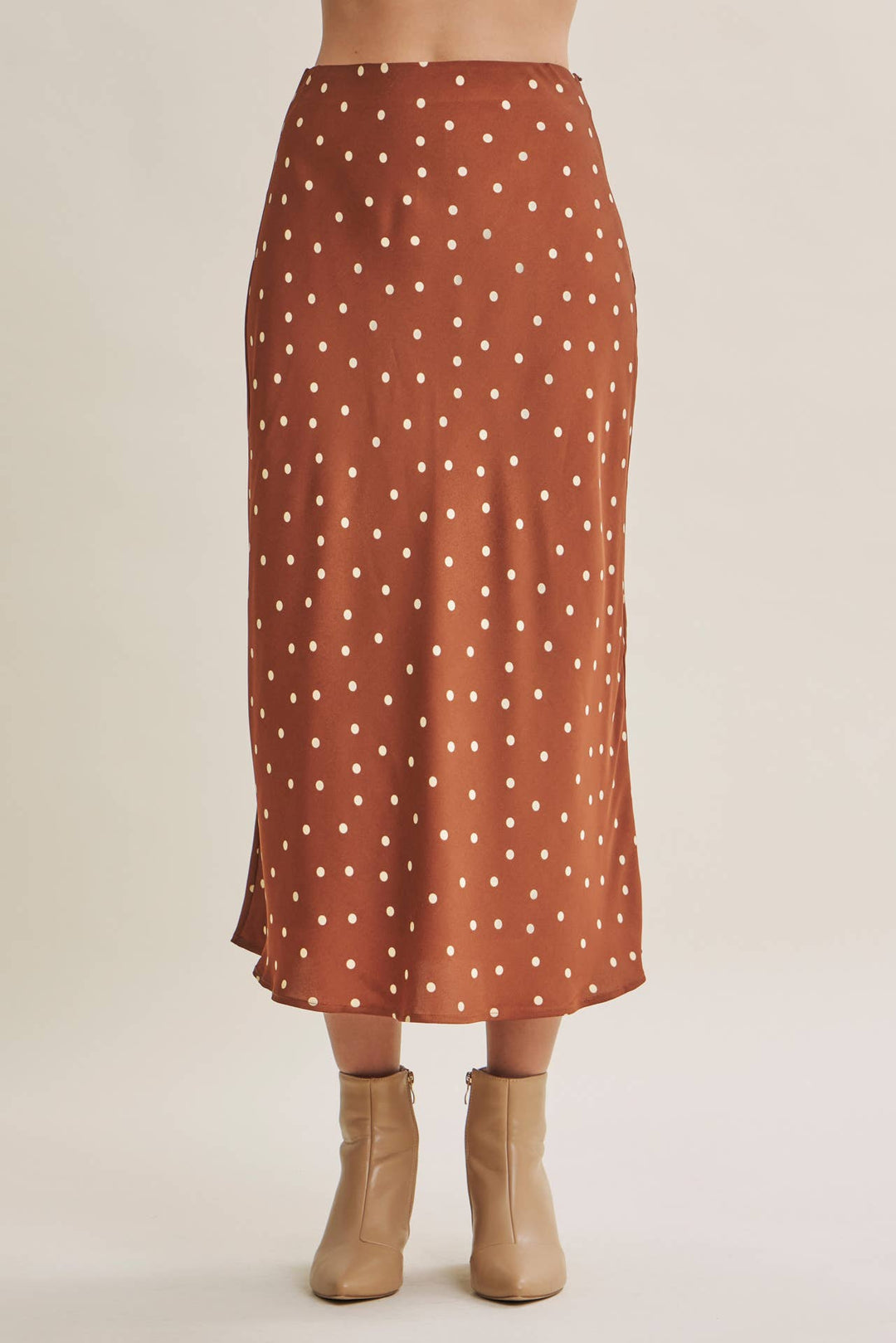 Satin Polka Dot Midi Skirt
