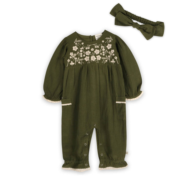 Juniper Embroidered Baby Jumpsuit & Headband