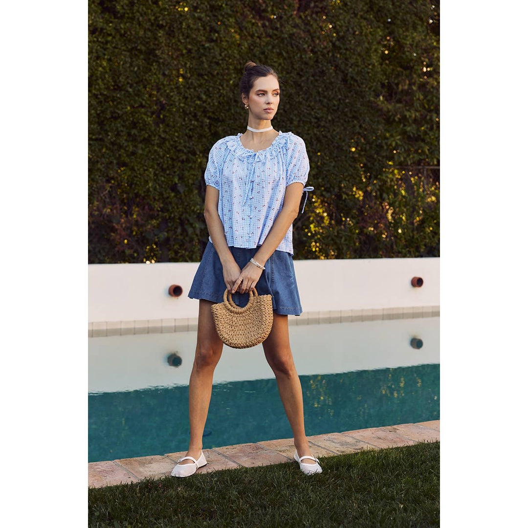 Summer Cherry Gingham Ruffled Blouse