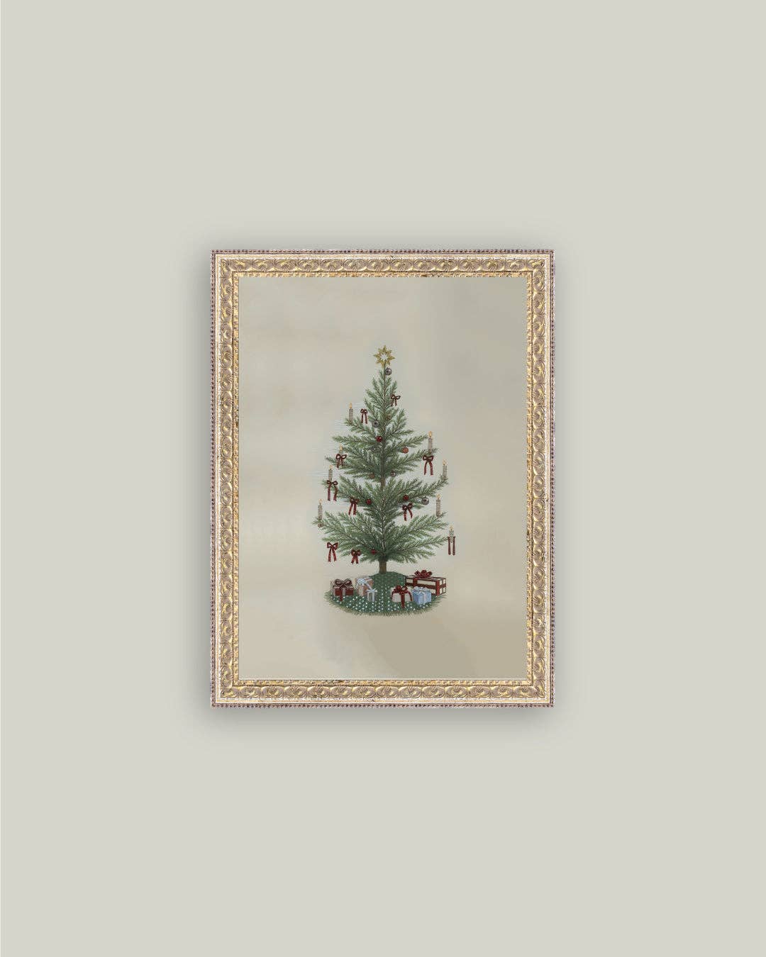 Vintage Tree with Bows Framed Antique Art, 2 Sizes
