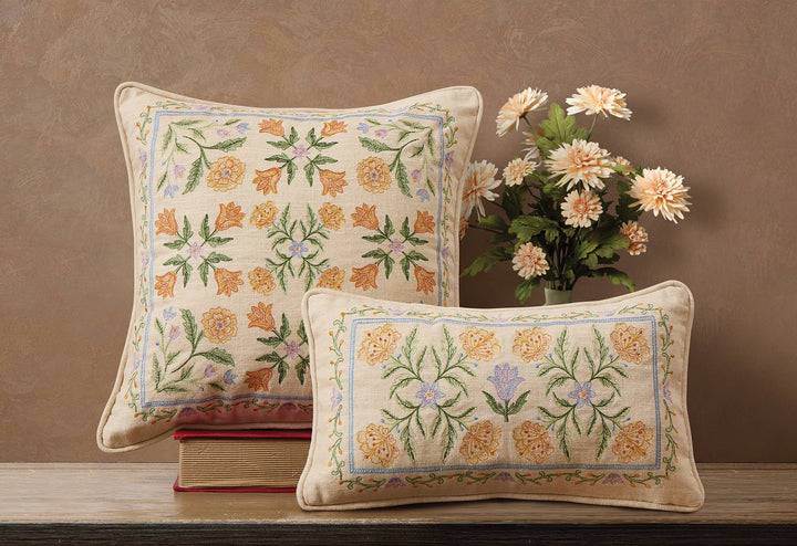 Orange/Lavender Mughal Embroidered Pillow