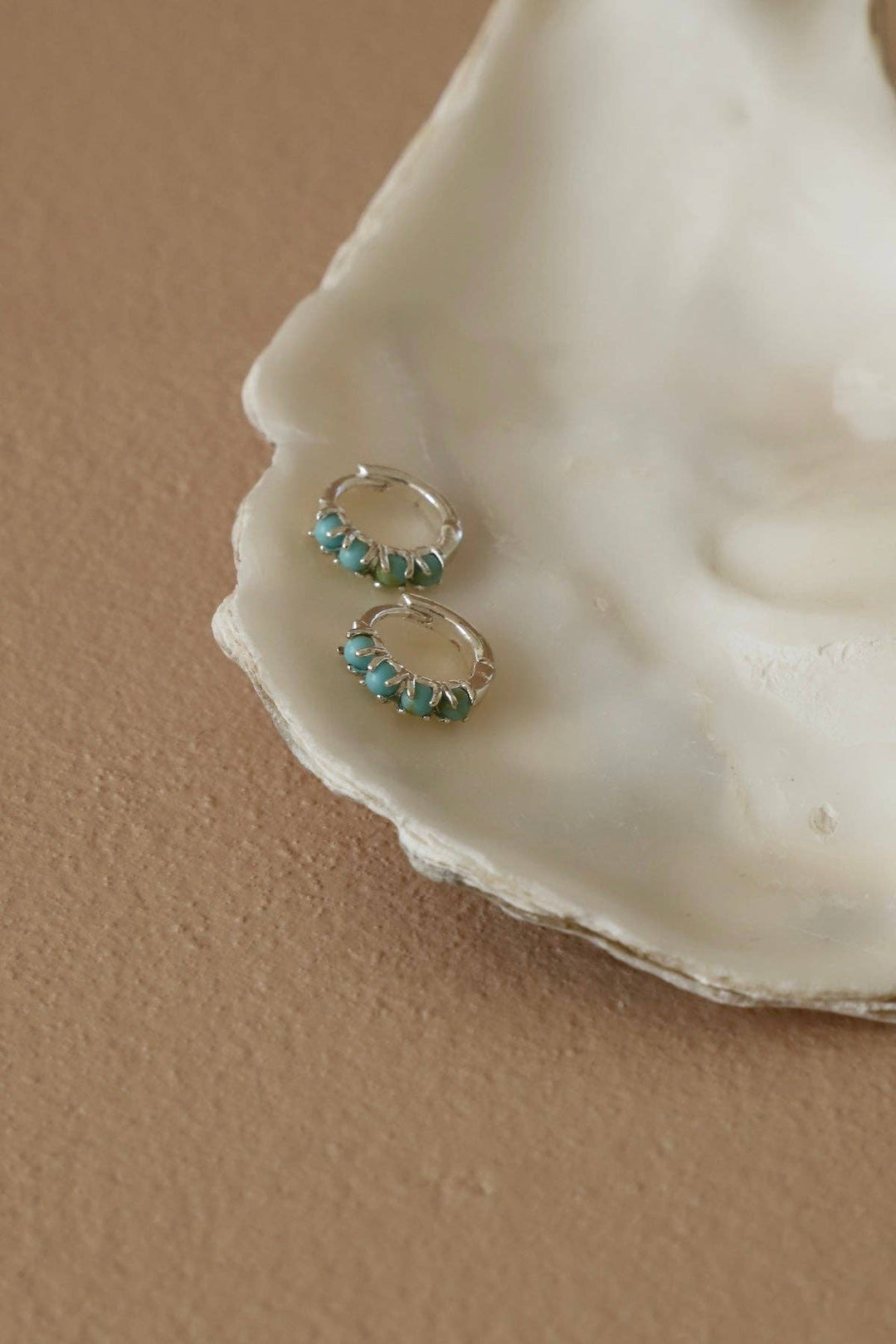 Mini Silver Turquoise Hoops