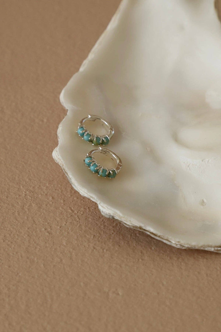 Mini Silver Turquoise Hoops