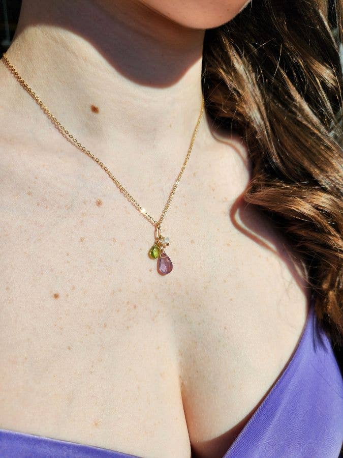 Light Amethyst, Peridot and Opal Gold Cluster Necklace