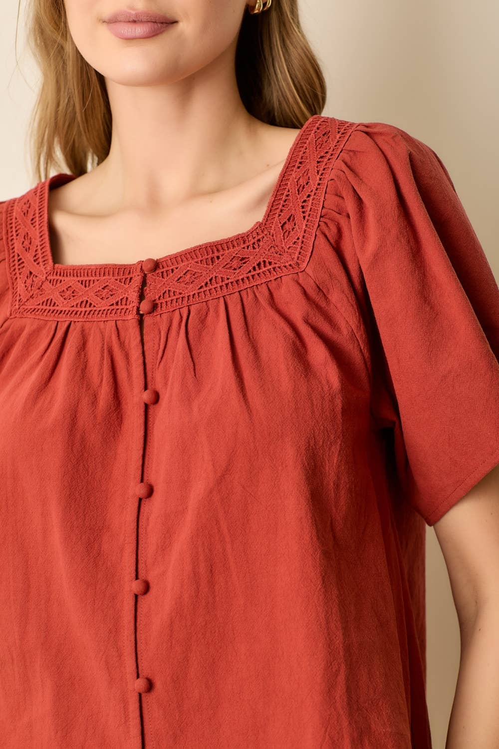 Square Neck Top with Lace Trim