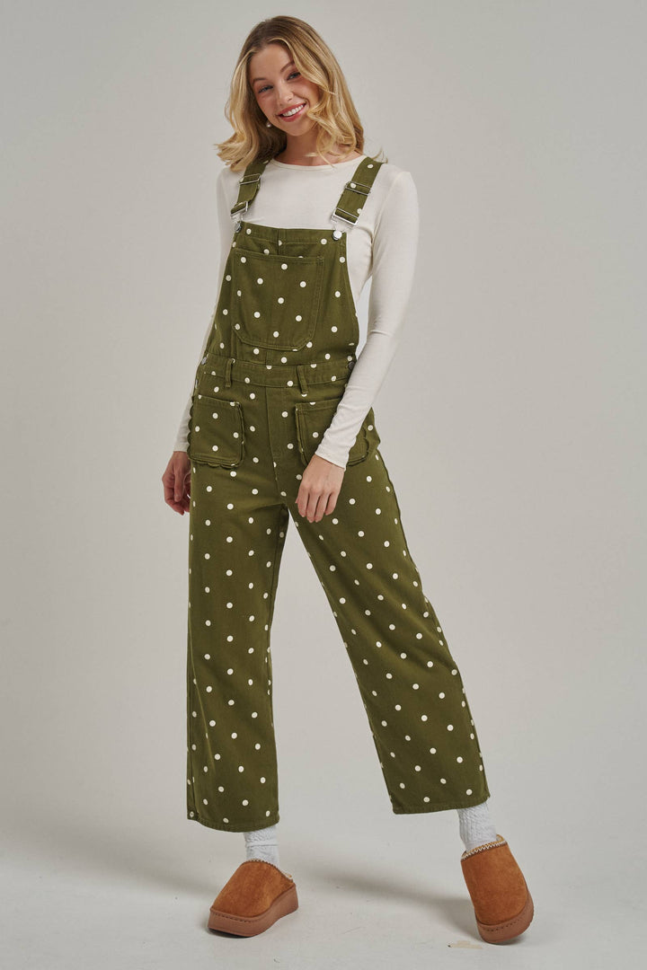 Polka Dot Twill Jumpsuit in Olive