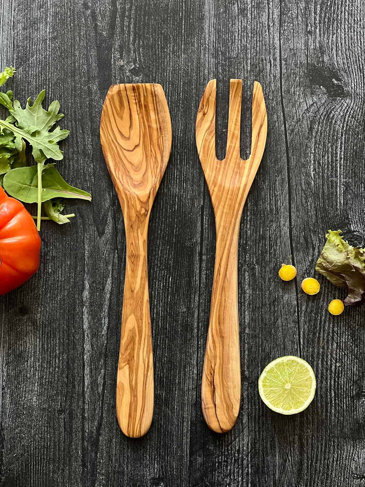 Olive Wood Pasta or Salad Serving Set