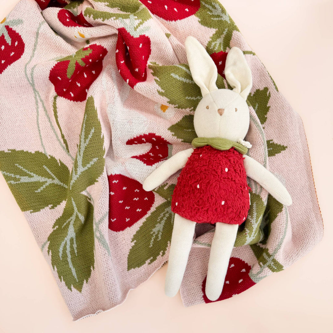 Strawberry Blanket with Bailey Bunny