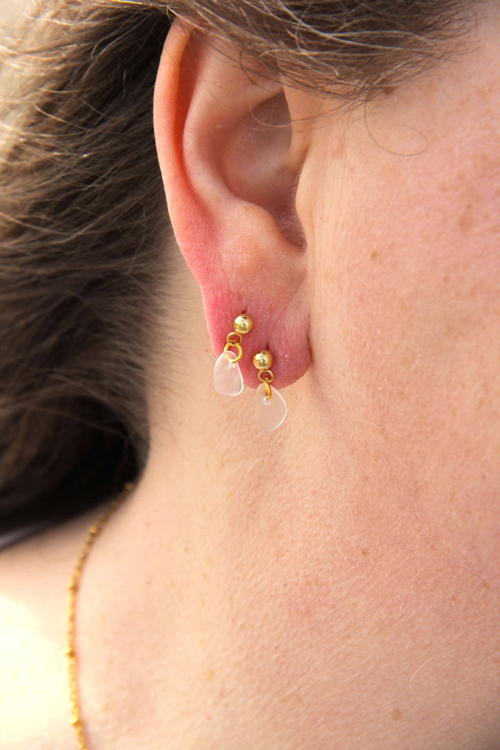 Gold Sea Glass Stud Earrings