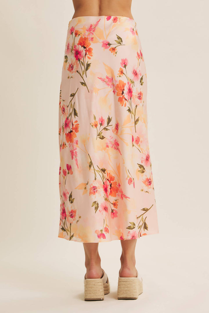 Floral Satin Bias Midi Skirt