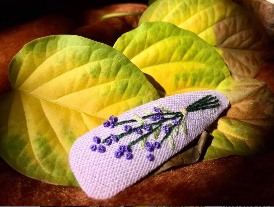 Purple Wildflower Embroidered Barrette
